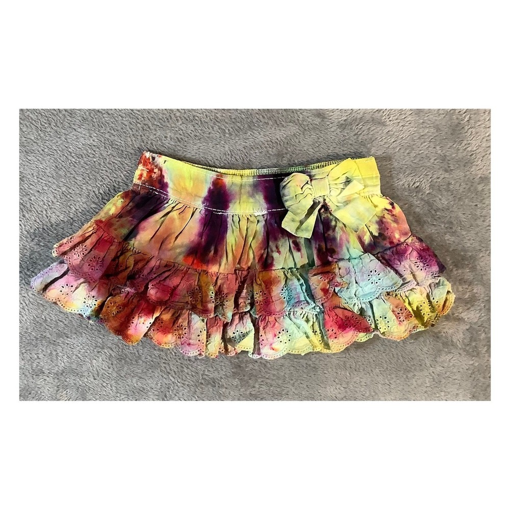 Genuine Baby 6M Tie Dye Tiered Ruffle Skirt Eyelet Cotton Boho Multicolor